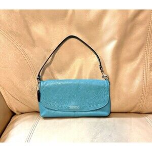 Coach Park Large Flap Wristlet Leather Wallet Clutch Mini Satchel Blue F49177